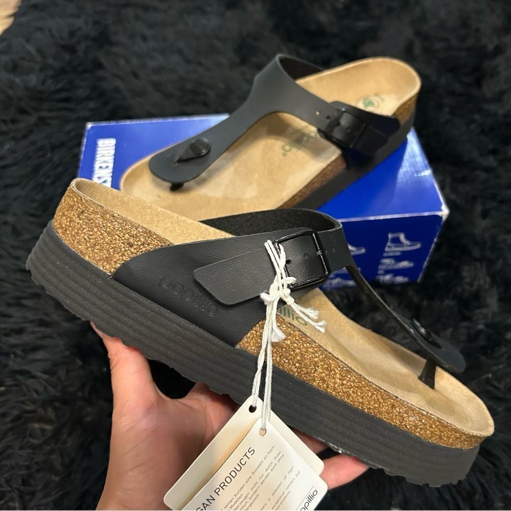 PAPILLIO by BIRKENSTOCK Gizeh black platform sandals shoes women’s eur 38 new - Picture 8 of 8
